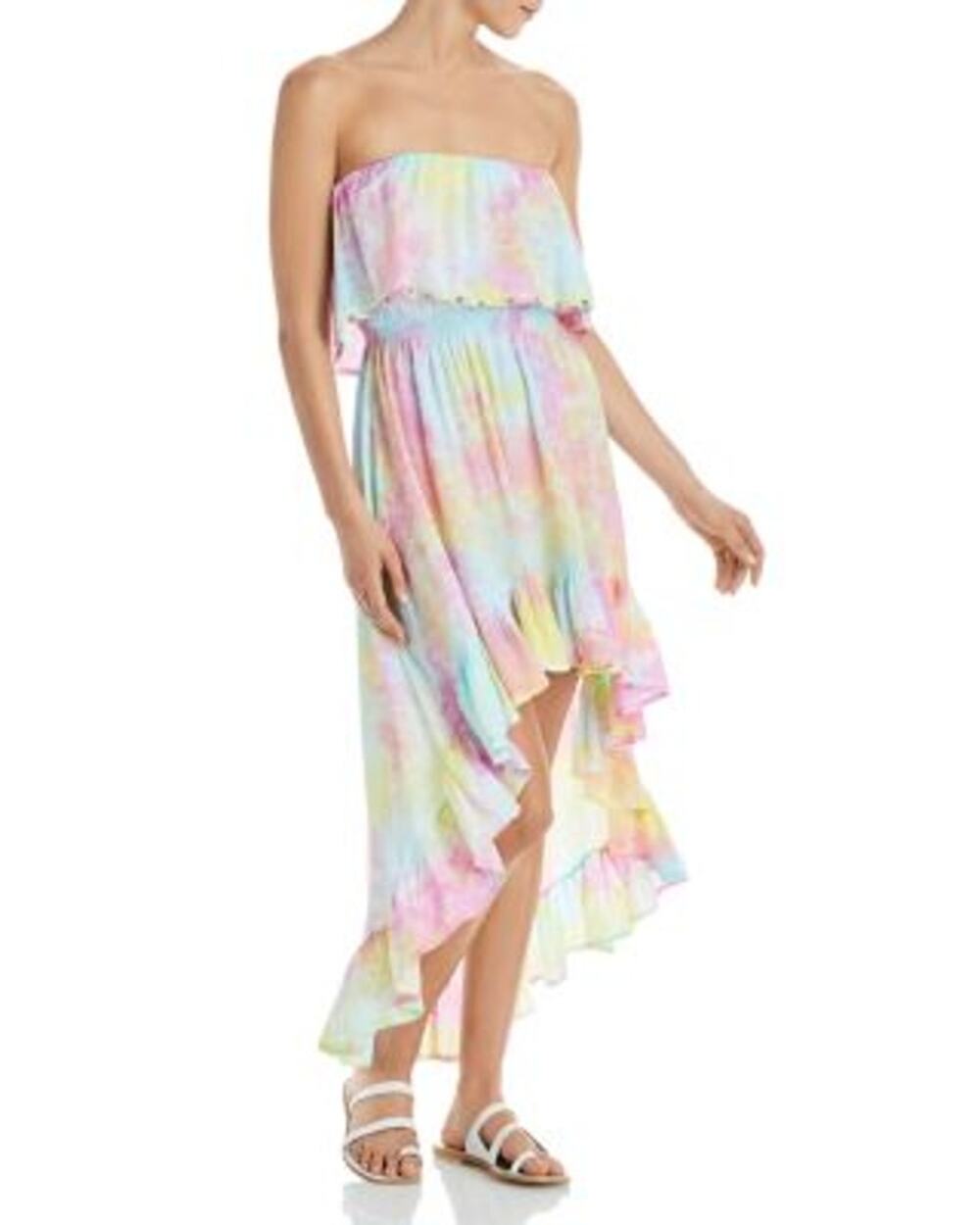 Tiare Hawaii Women's Strapless "Lana" High Low Maxi Dress, Rainbow Multi-Color